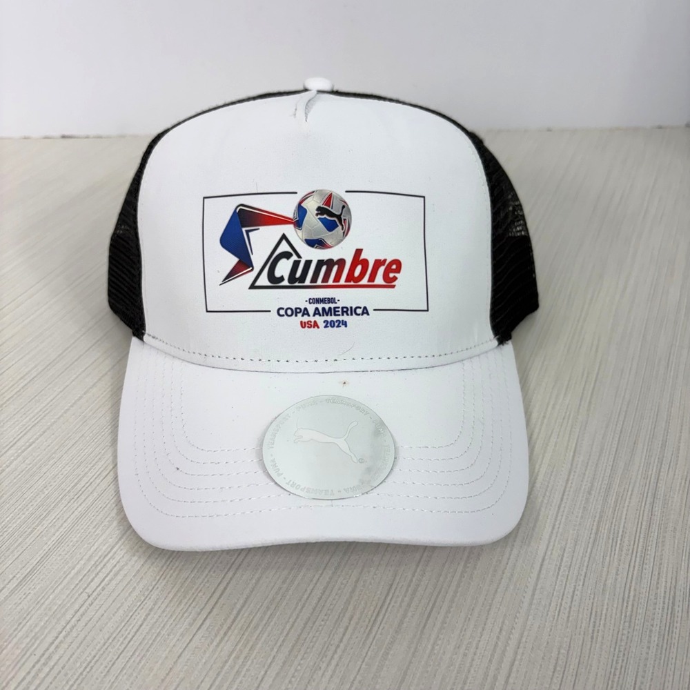 Puma Conmebol copa America 2024 Black/White Mesh Cap Hat One Size SnapBack NEW